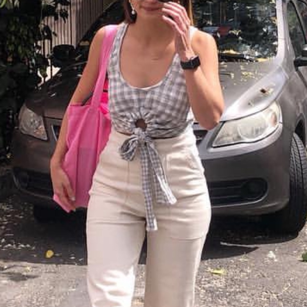 Ajaie Alaie Grey Gingham Tie Top XS